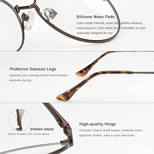 Aviator Reading Glasses for men and Women Blue Light Blocking Lens Spring Temple