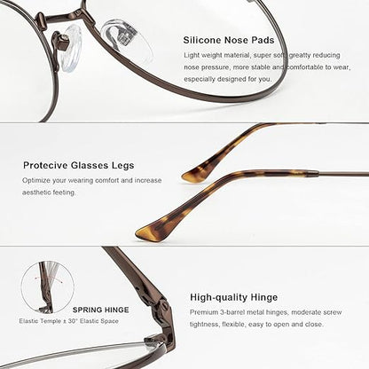 Aviator Reading Glasses for men and Women Blue Light Blocking Lens Spring Temple