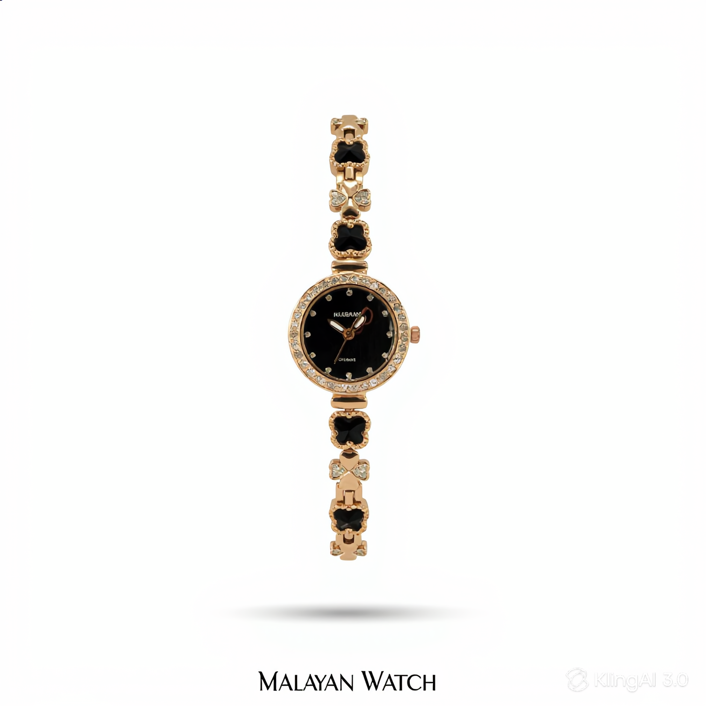 Gold Queen Black Clover Rhinestone Bracelet Watch