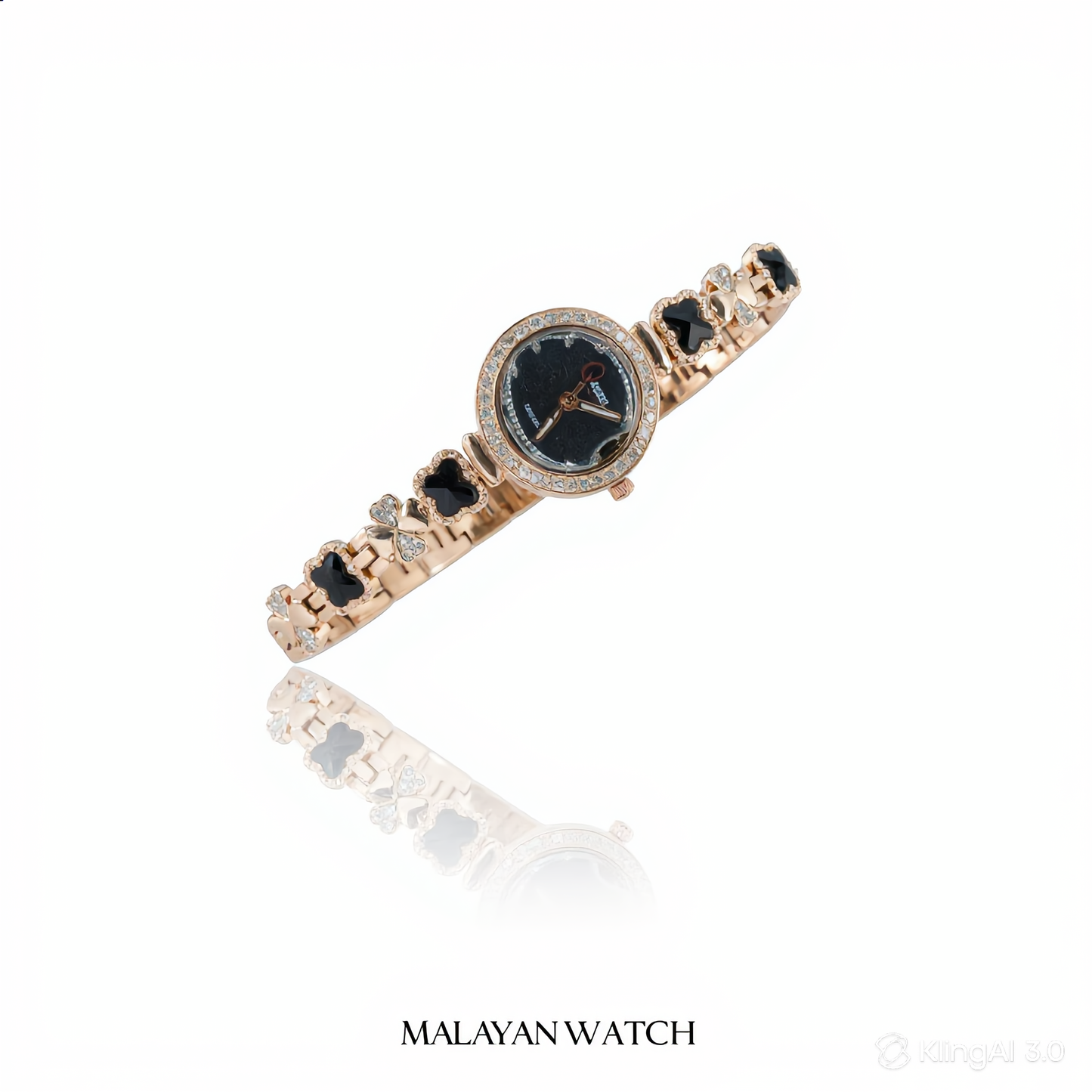 Gold Queen Black Clover Rhinestone Bracelet Watch