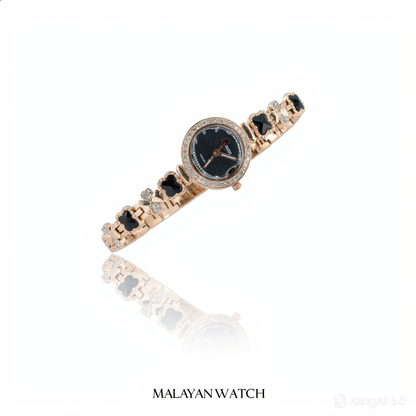 Gold Queen Black Clover Rhinestone Bracelet Watch