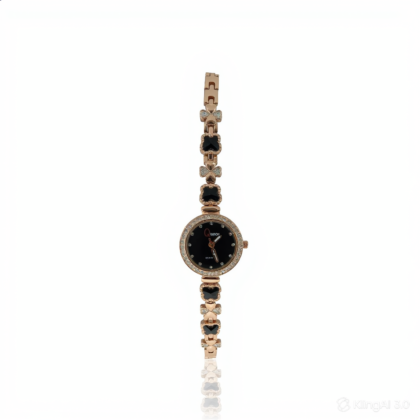 Gold Queen Black Clover Rhinestone Bracelet Watch