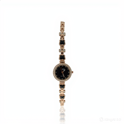 Gold Queen Black Clover Rhinestone Bracelet Watch